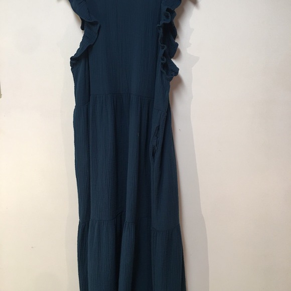 Universal Thread Women XL Dress Blue Gauze Ruffle Tier Long Cotton Flutter Boho - Picture 1 of 14